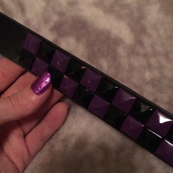 Kids Punk Purple & Black Checkerboard Studded Belt - Picture 4 of 7